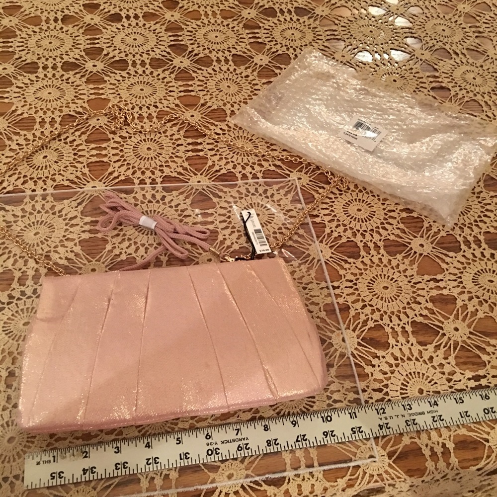 New Peach clutch purse, rhinestone clasp.